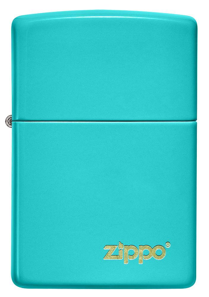 Front of Classic Flat Turquoise Zippo Logo Windproof Lighter